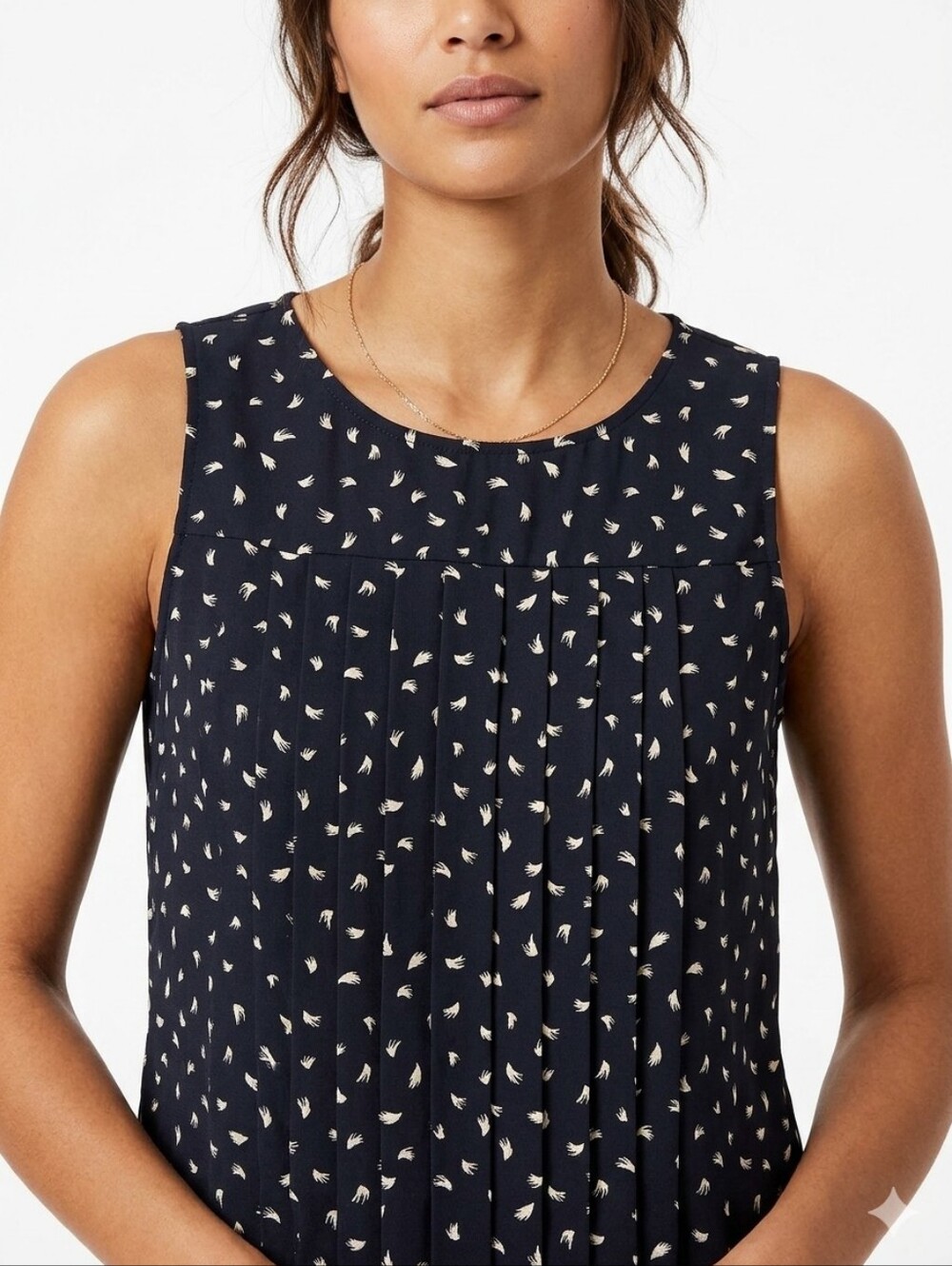 Loft + Ann Taylor Collab Sleevless Black Feather Print Tank - Size Large Petite